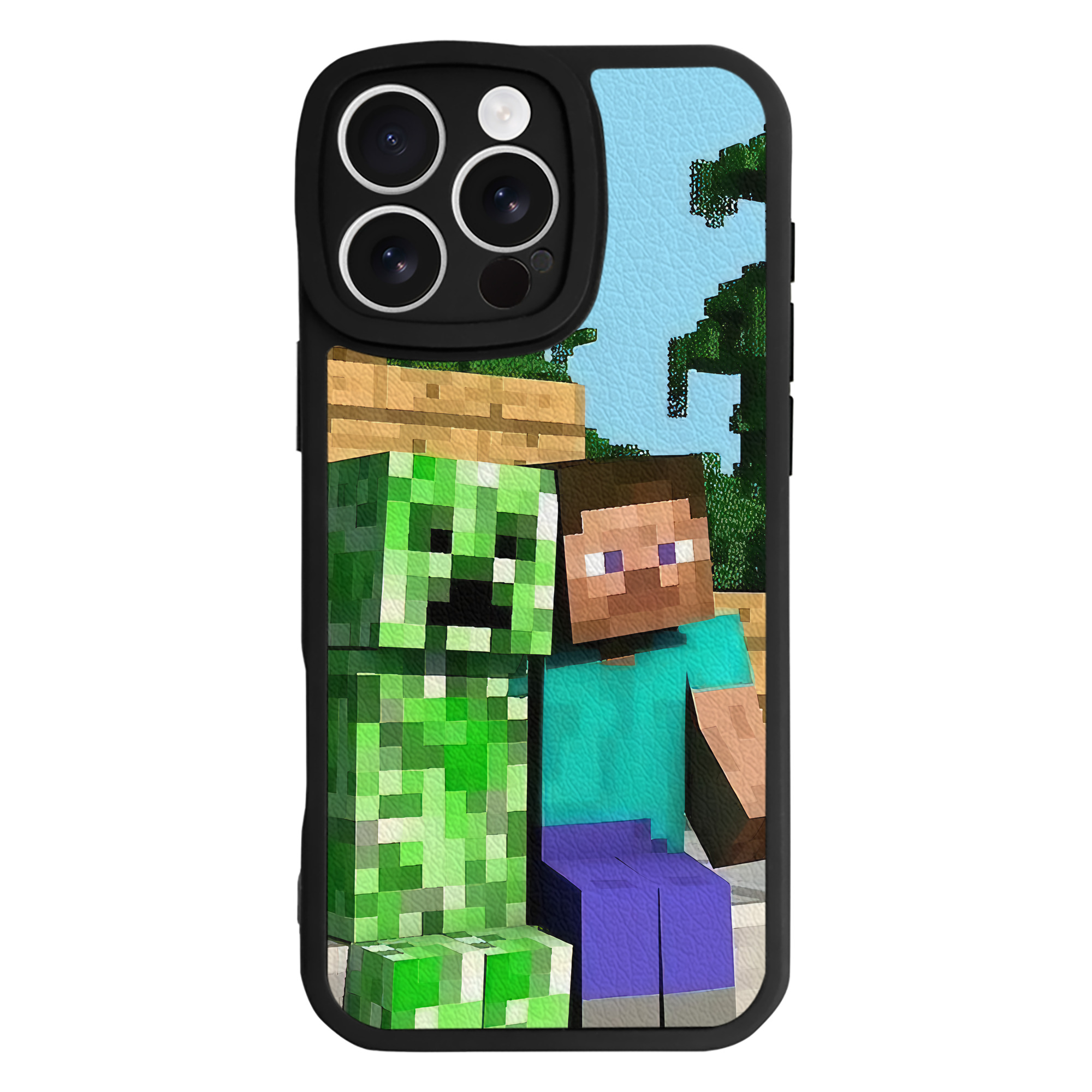 （画像用） マインクラフト ブロックの世界 Minecraft MC Block world 【iPhone 16シリーズ対応】シリコンスマホケース（レザー調） 材質：シリコン